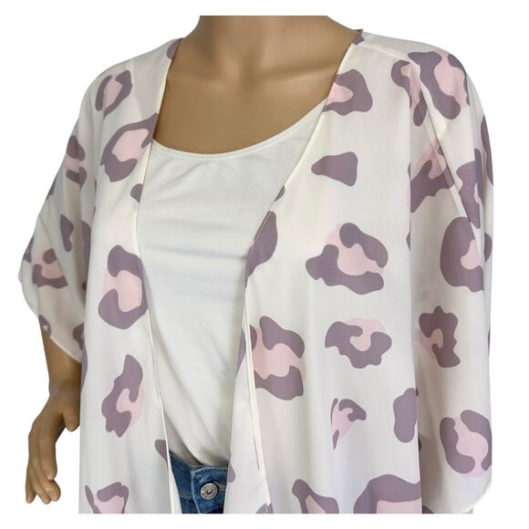 2/$15 Chic Soul Leopard Print Kimono Purple Sheer Open Front Plus Size 1X - Picture 6 of 10